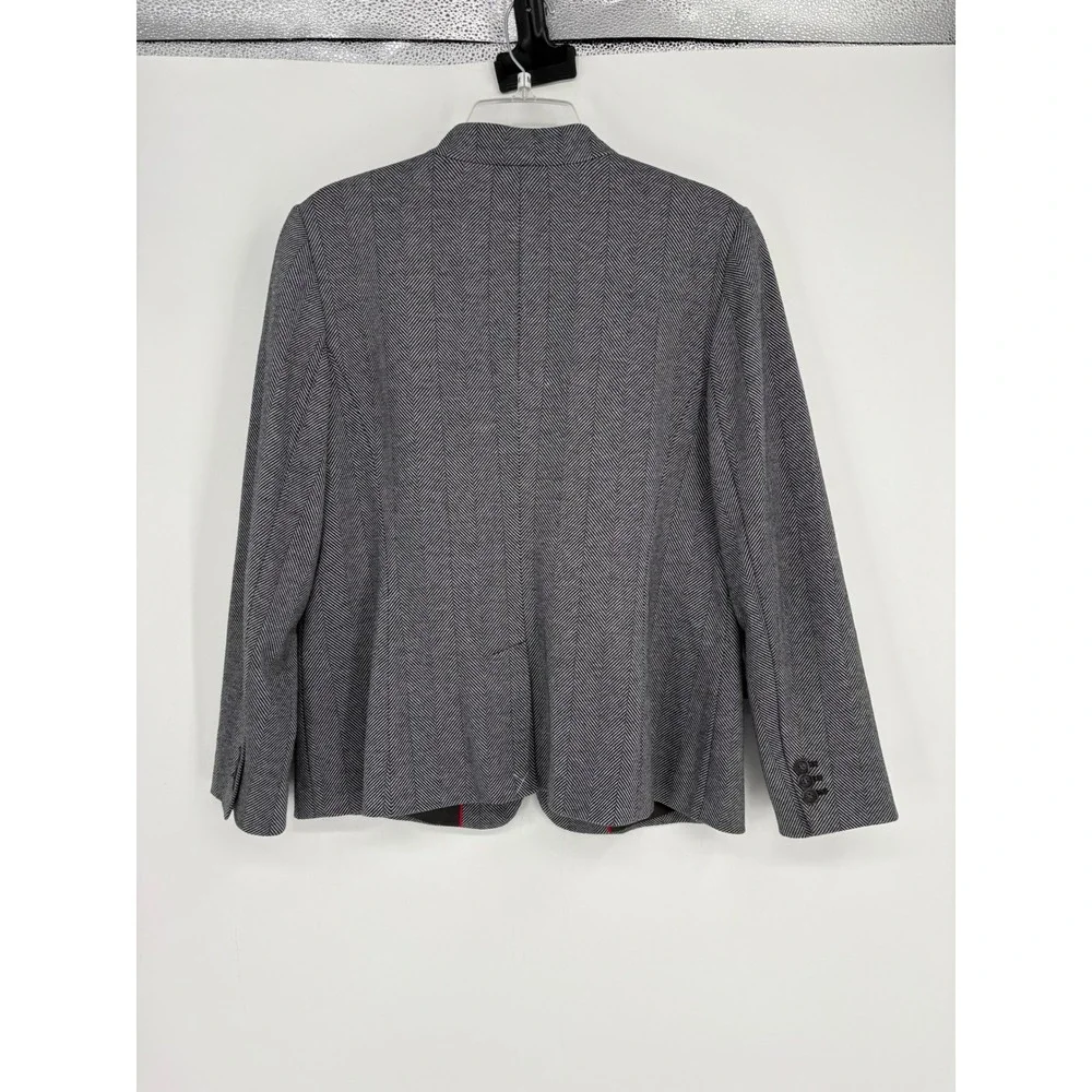 Talbots Blazer Women 14 Grey Aberdeen Herringbone Single Button Notchless Jacket